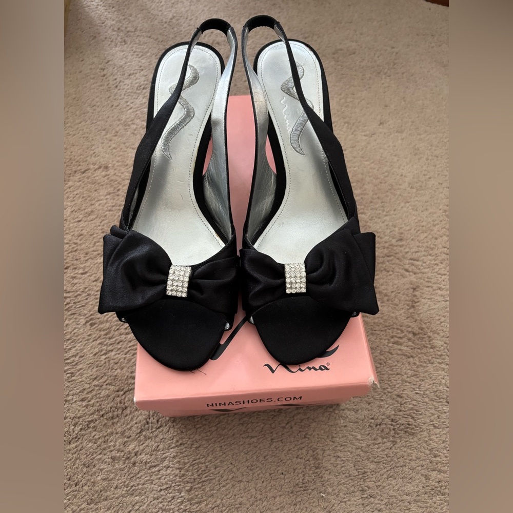 Nina Black Slingback Heels with Bow